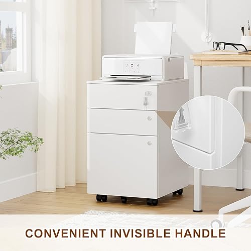 Miniatura 4 de Archivador móvil con 3 cerraduras, archivadores de 3 cajones para oficina en casa, archivador de metal debajo del escritorio para A4cartalegal, con