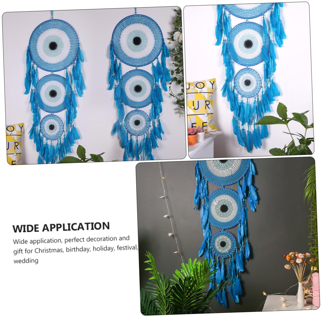 Hängender Traumfänger 40cm Blau mit Federn als Wanddekoration