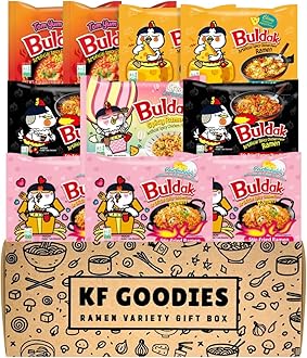 - Korean Ramen Variety Pack Gift Box (10 Count) – Spicy Buldak Noodle Assortment for Birthdays, College Care Packages, Office Snacks, and Gift Baskets