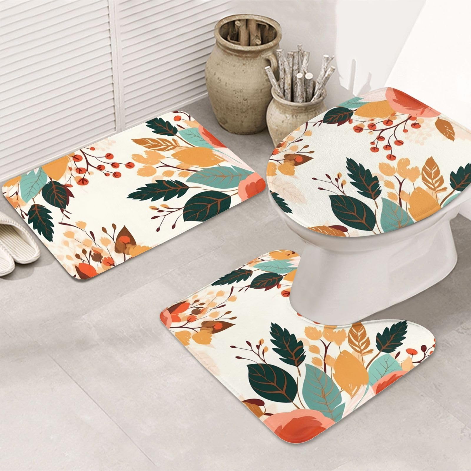 Tapis de salle de bain absorbants lot de 3 motif floral évite les glissades sur carrelage