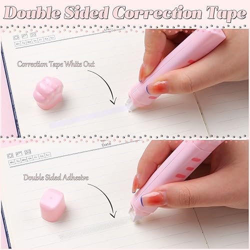 Miniatura 4 de Kogcmeetl Juego de 9 piezas de papelería de pata de gato kawaii, suministros escolares de oficina, incluye cinta de corrección de borrador,