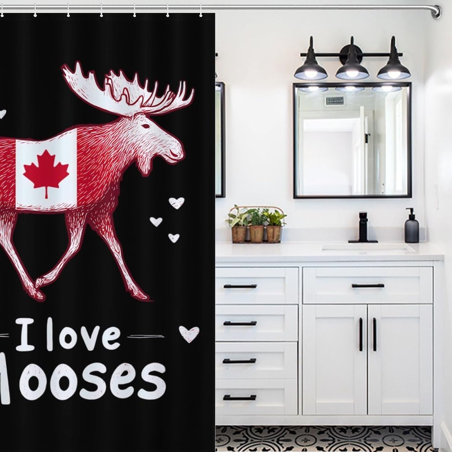 I Love Heart Mooses Shower Curtain 46.85x70.87Inch（119x180cm） Polyester Bath Curtain Shower Curtains Printed Decorative