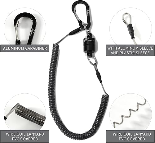 Miniatura 5 de GOODCAT Llavero magnético más fuerte de liberación de red magnética con mosca, retractor de clip magnético con mosquetón retráctil