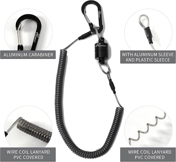 GOODCAT Strongest Magnetic Fly Fishing Net Release - Retractable Coiled Lanyard with Carabiner, Magnet Keychain Clip Retractor
