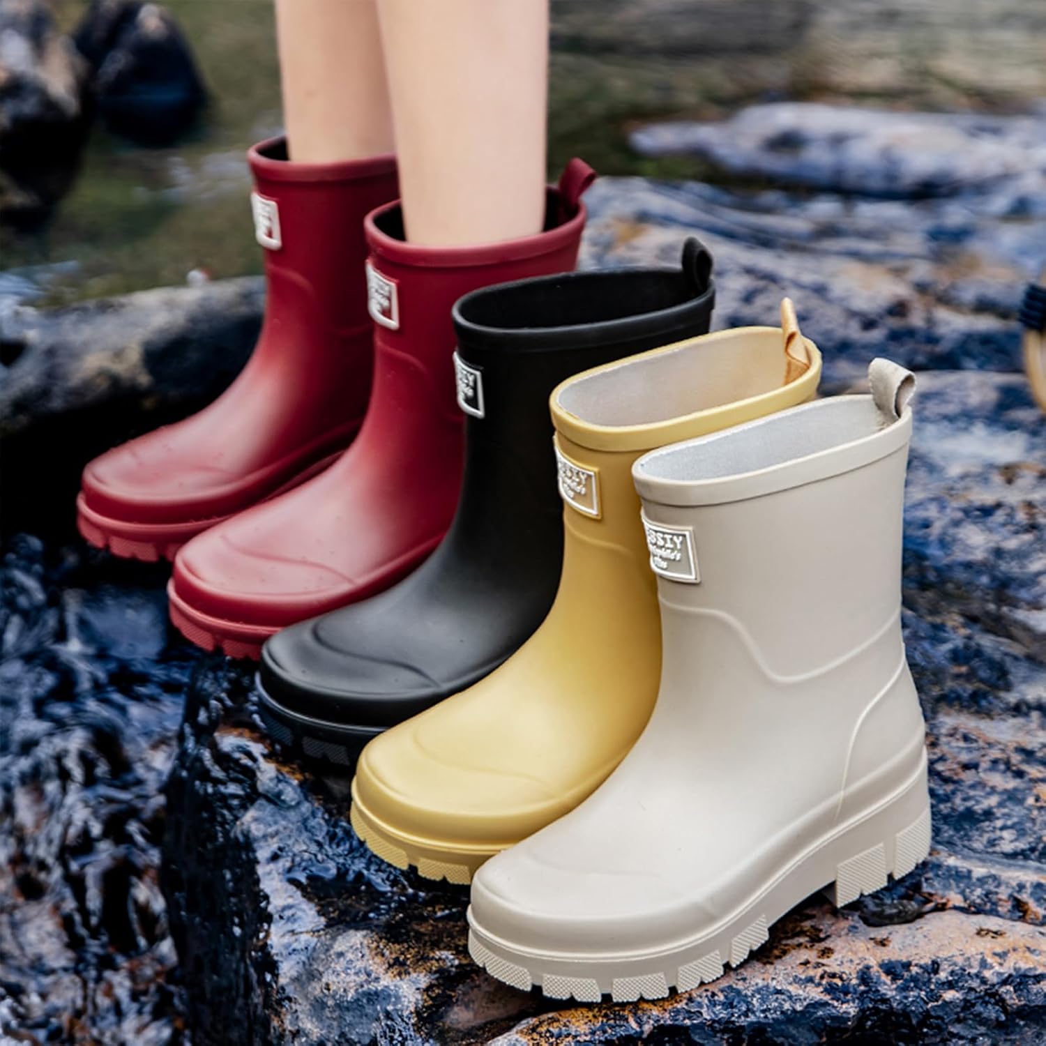 Nutropa Waterproof Mid Calf Women Rain Boots Lightweight Comfortable Wide Calf Garden Shoes