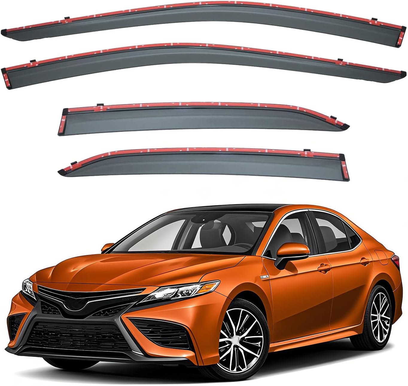 DEAL AUTO ELECTRIC PARTS Window Visors Rain Guards, Compatible with 2018-2022 Toyota Camry, Smoke Tinted Vent Window Wind Deflectors Visors with Chrome Trim, Outside Mount Tape On, 4-Piece Set