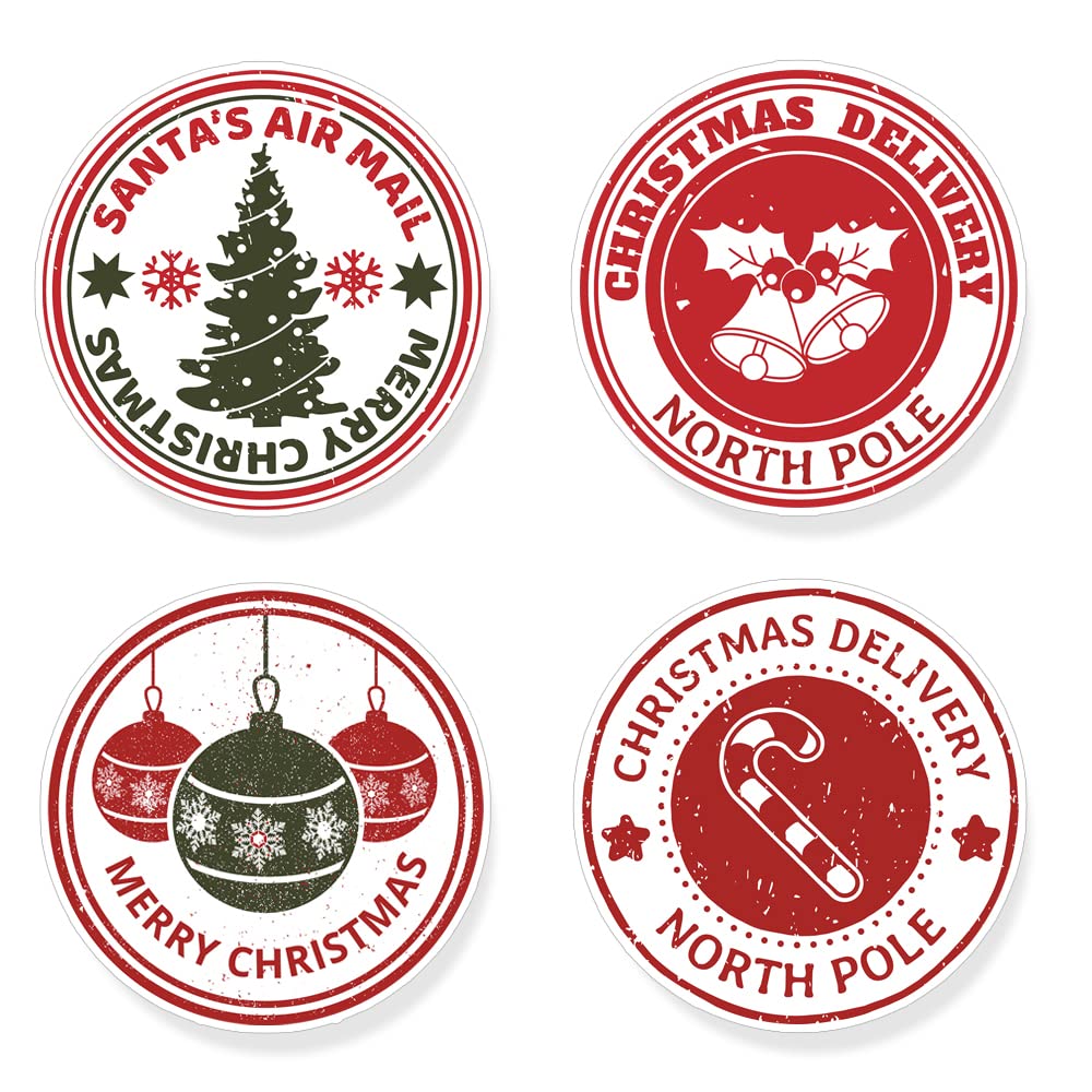 Papa Prints A5 Xmas Mail Stamp Pack Of 24 Merry Christmas Round Stamp Stickers North Pole Air Mail Stickers Paper Circle Label