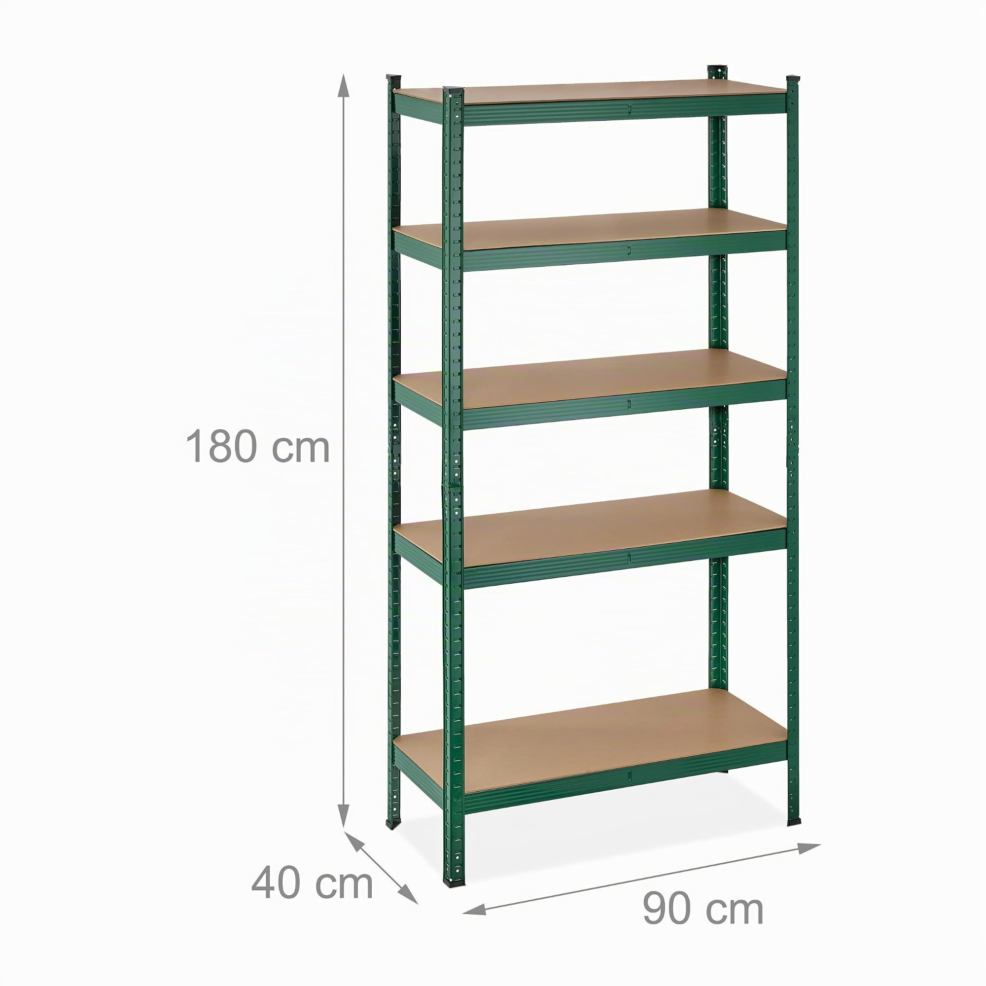 Relaxdays 2 scaffali pesanti, 5 ripiani, HLP 180 x 90 x 40 cm, 875 kg di carico, metallo, scaffale per cantina, garage, verde