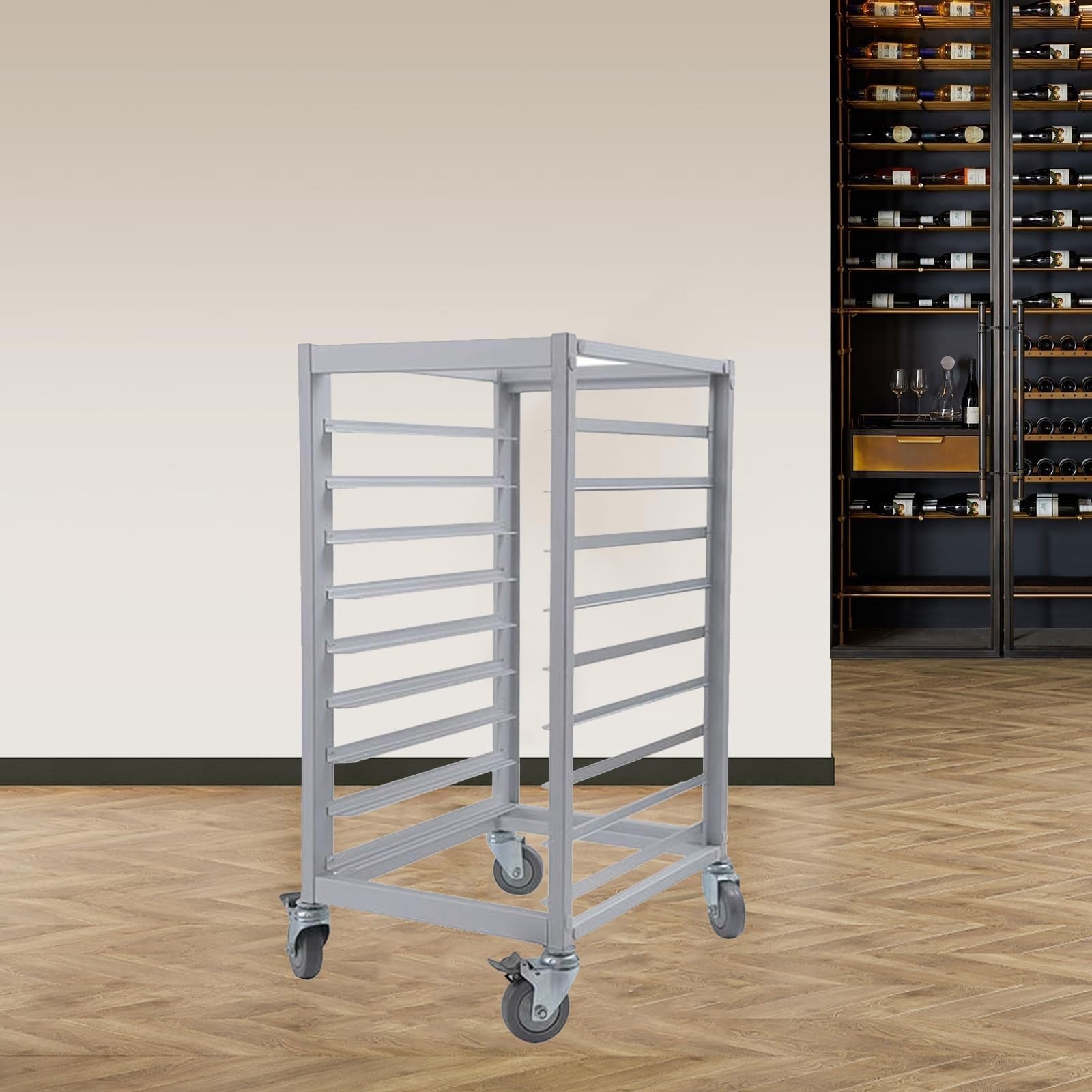Chariot à Plateaux pour Pain Rapide, Chariot à Plateaux de Cuisson en Aluminium avec roulettes, étagères réglables, adapté aux Cuisines, pizzerias, Restaurants (9 étagères)