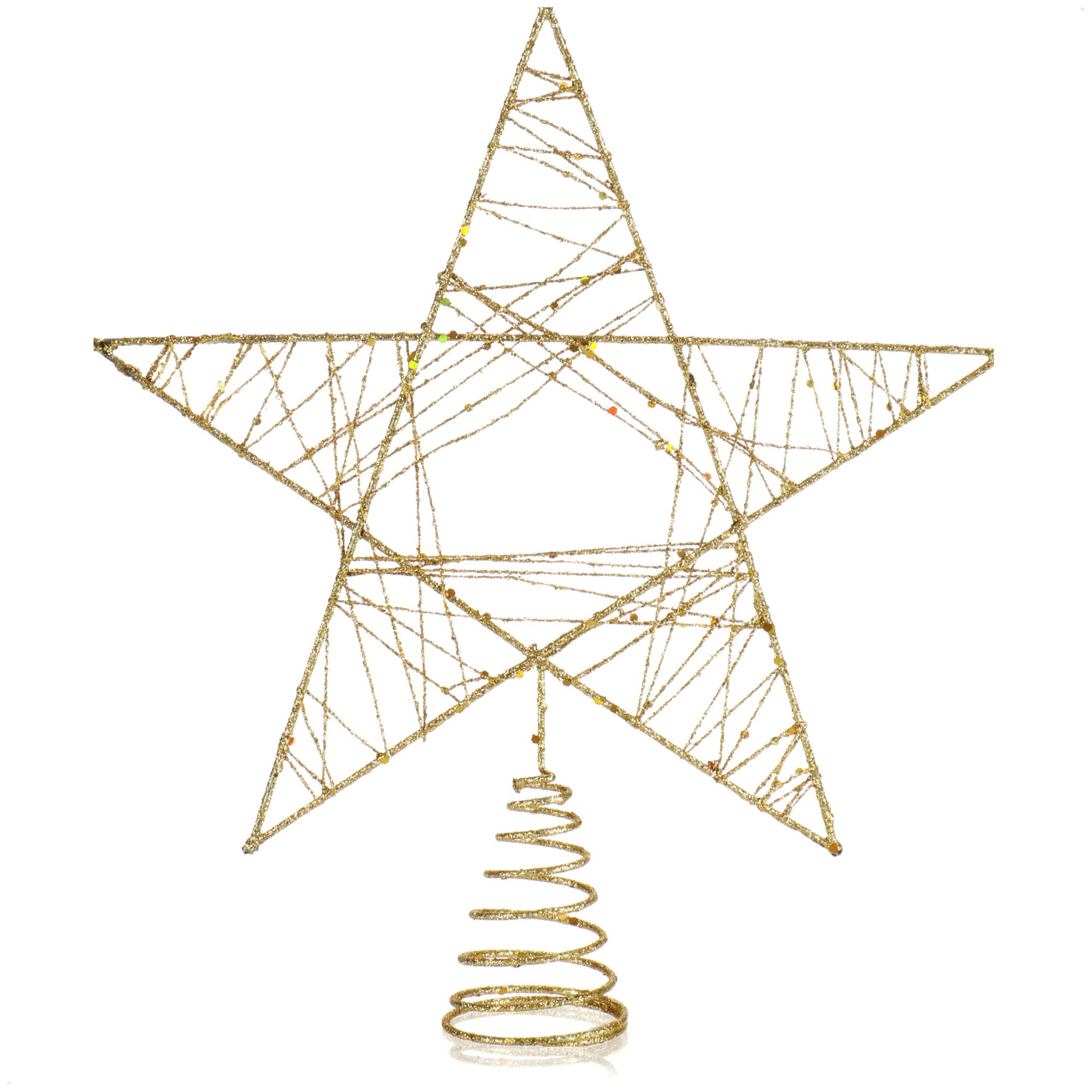 com-four® Deco Star Christmas - Estrella de decoración navideña de Metal - Poinsettia de pie con Purpurina y Lentejuelas - Copa de árbol de Navidad Dorada (dorado/27cm)