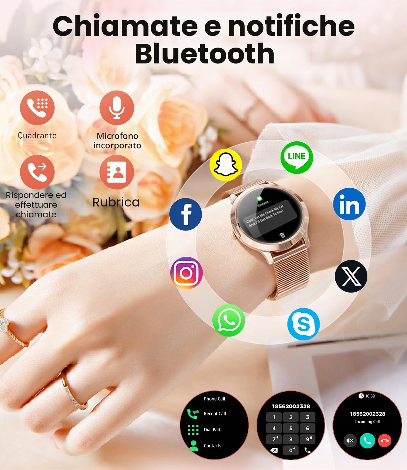 Smartwatch Donna 7,9mm Sottile Con Display AMOLED 1,32″ – Chiamate Bluetooth, Salute E Ciclo Mestruale, 100+ Sport, 2 Cinturini (Oro Rosa) - 2