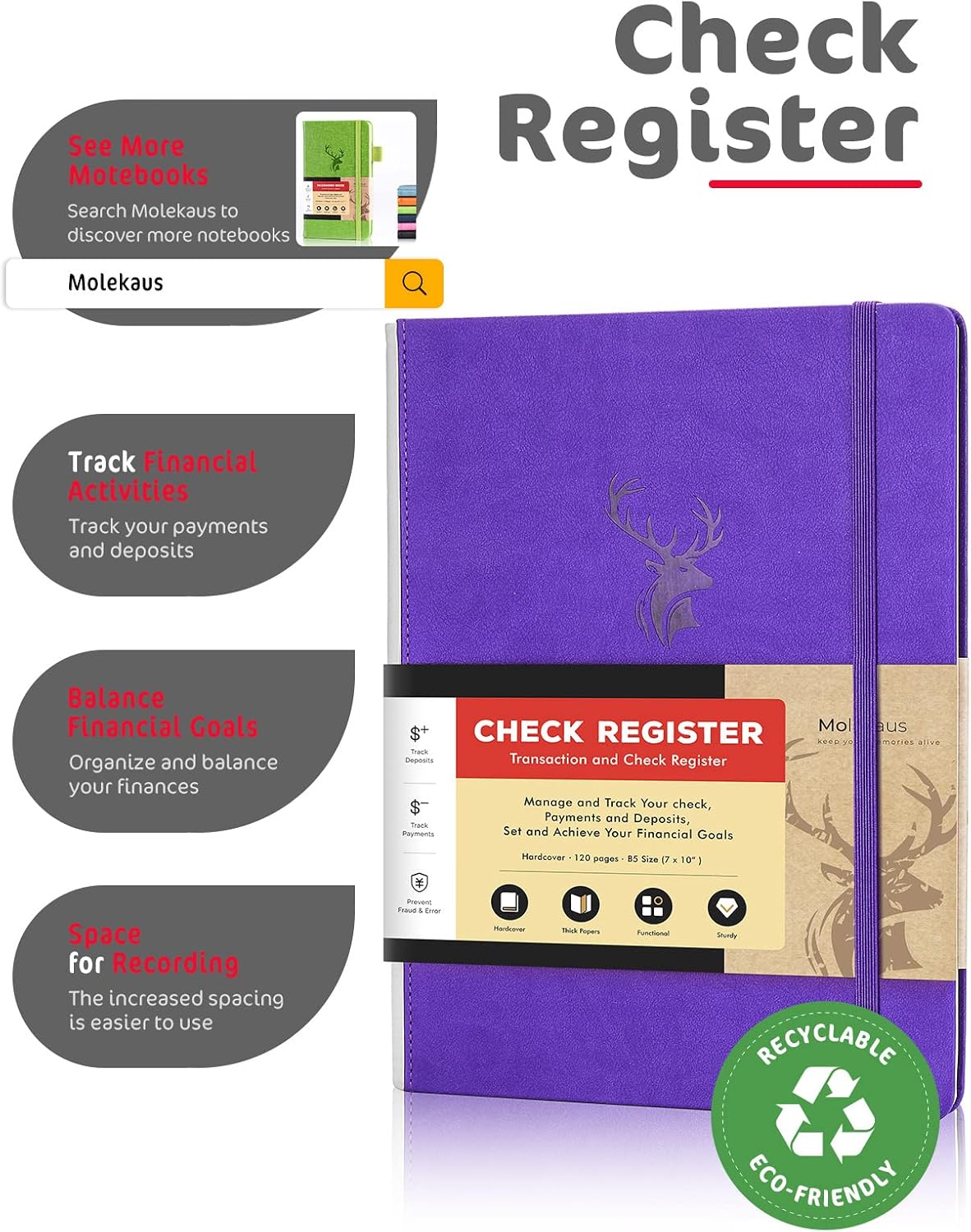molekaus Check Registers for Personal Checkbook Smaller Than A4,7" x 10" image 2