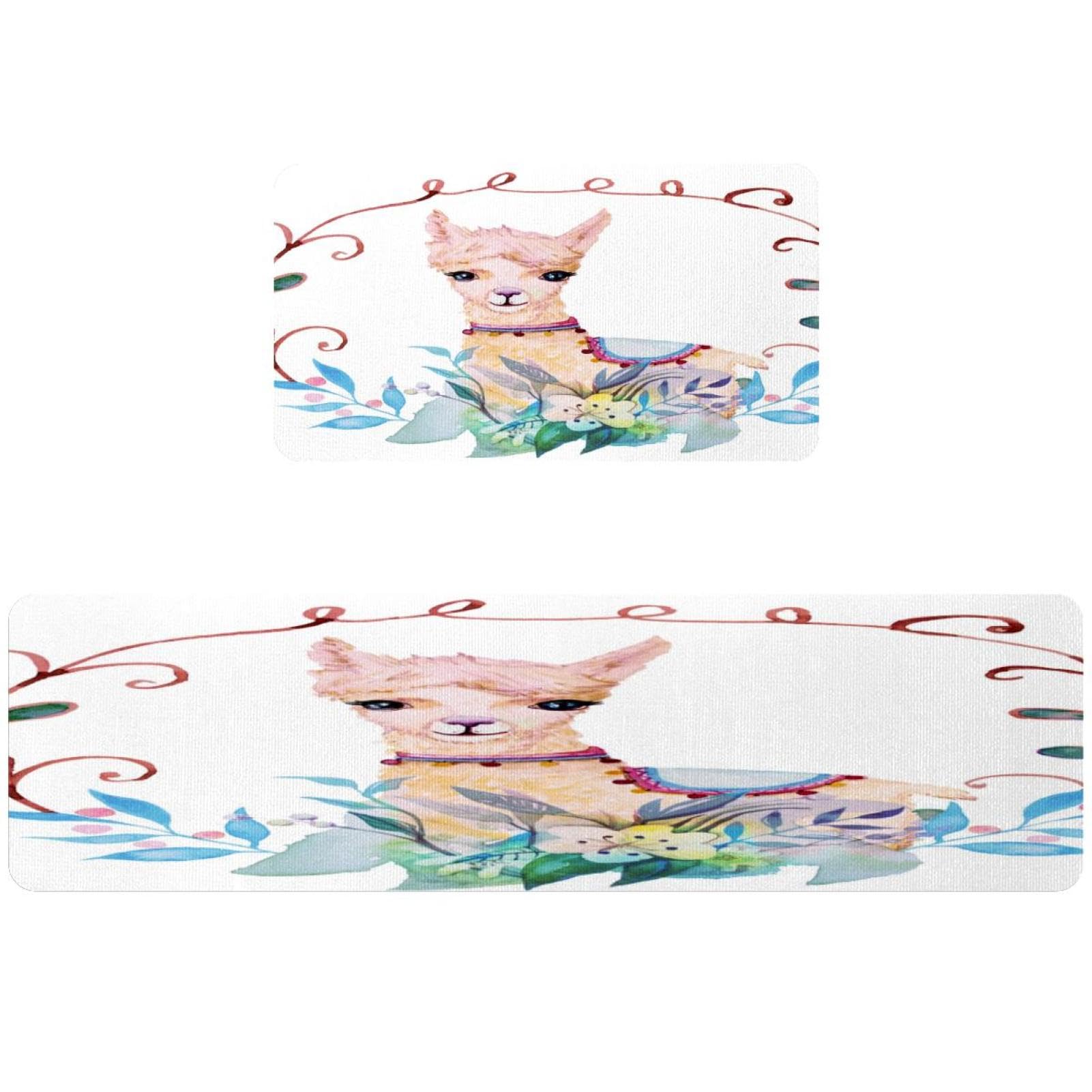 Tapete de cocina de 2 piezas antideslizante con diseño de llama y flores para el hogar moderno