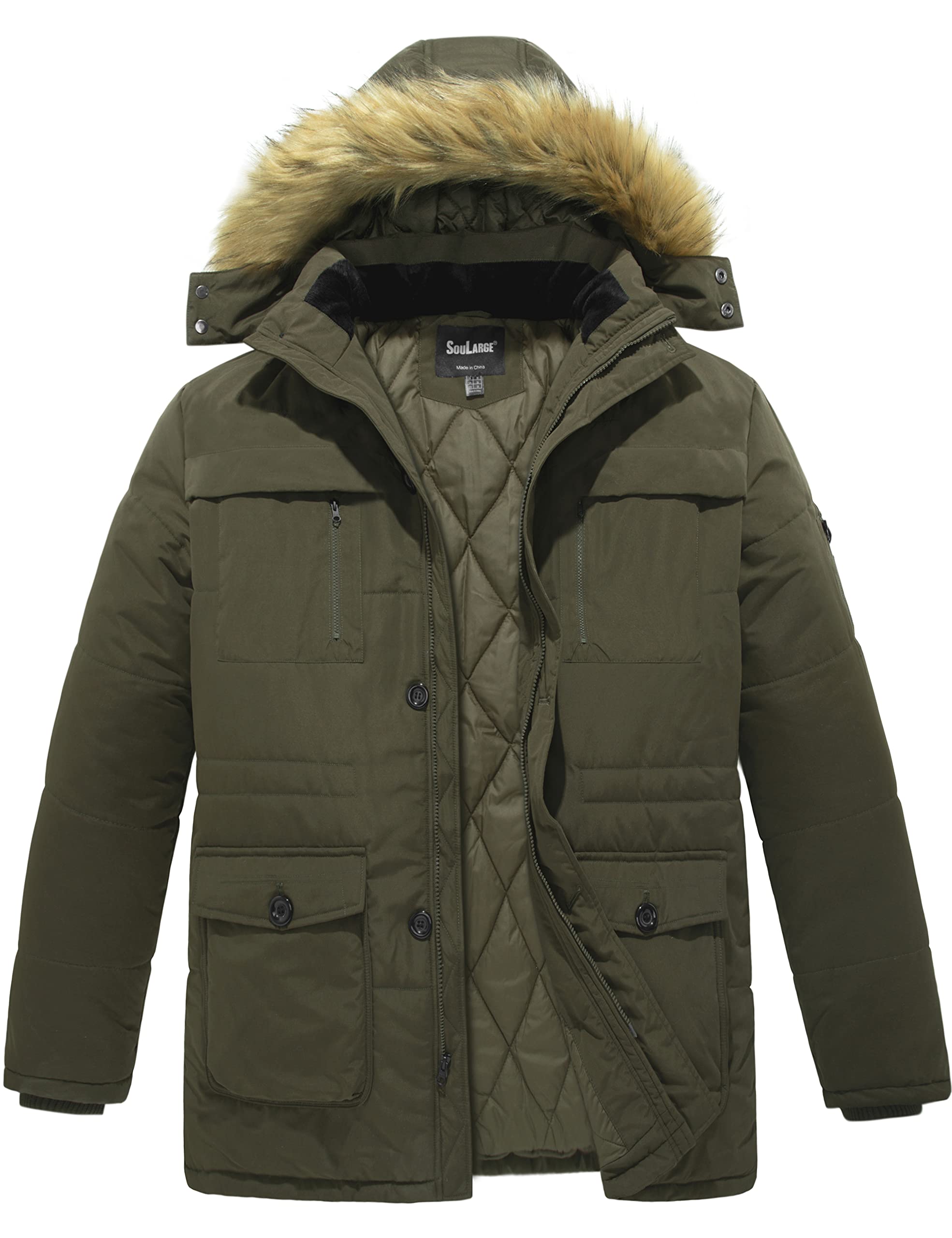 Soularge Mens Big and Tall Winter Warm Heavy Hooded Parka Jacket
