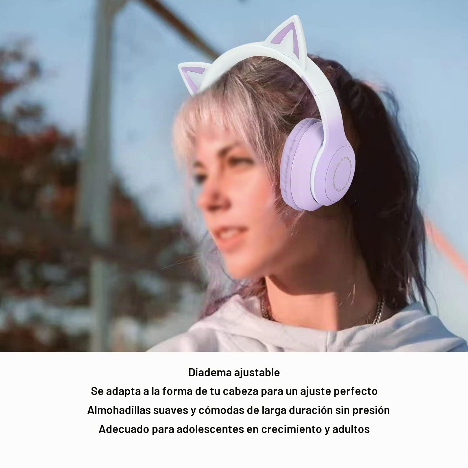 Sxhlseller Auriculares para Juegos, Auriculares con Orejas de Gato, Auriculares de Música Plegables con Luz LED para Gatos, con Luz LED para PC, Computadora Portátil, Mac, Teléfono (Púrpura)
