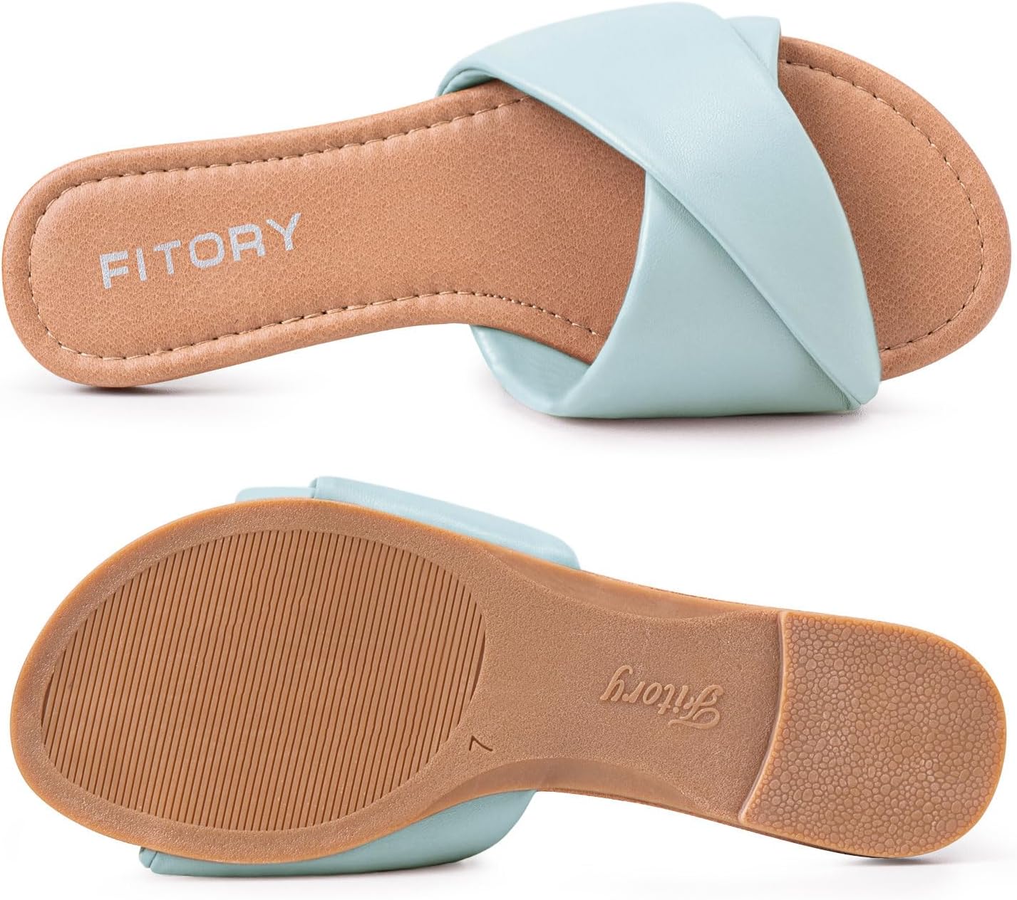 FITORY Women's Flat Sandals Fashion Slides With Soft Leather Slippers for Summer Size 6-11 - Image 4