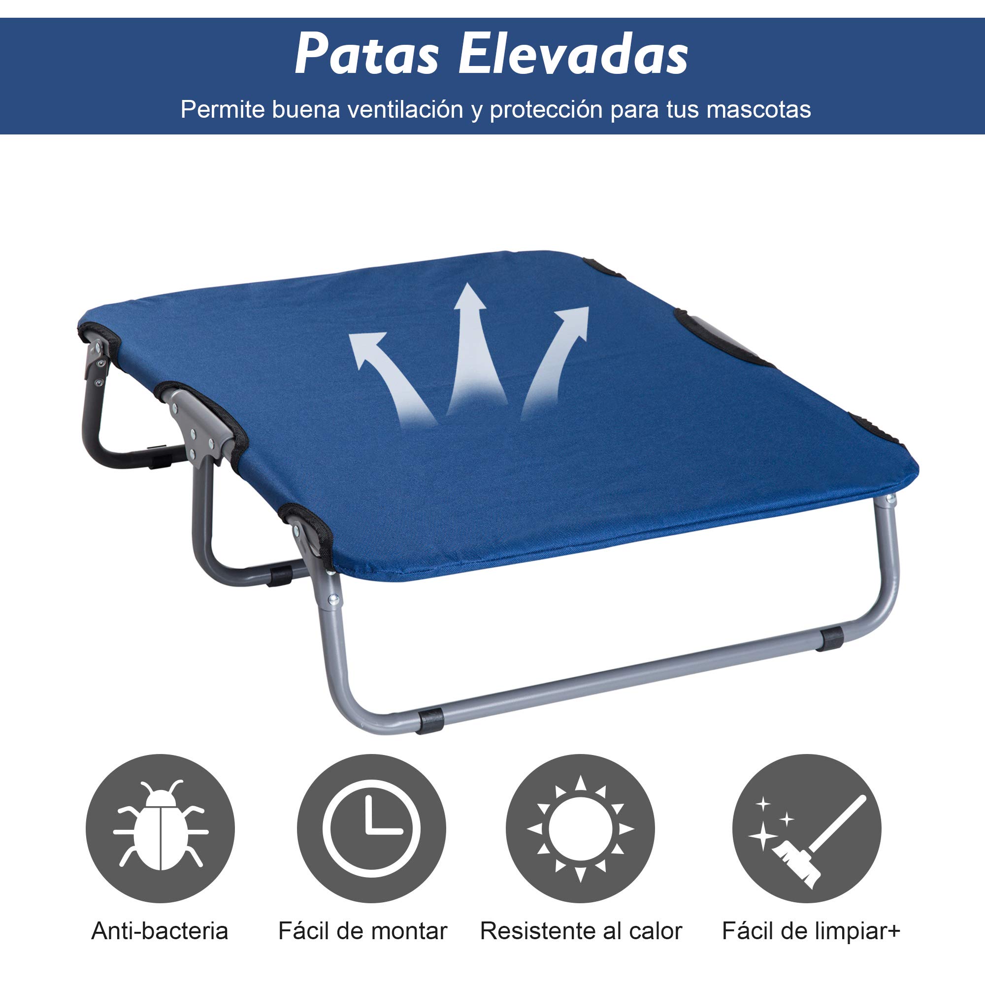 PawHut Cama de Mascota Elevada y Plegable Cama de Perro Gato Apto Interior Exterior Viaje Acero y Tela Oxford 71x58x18cm