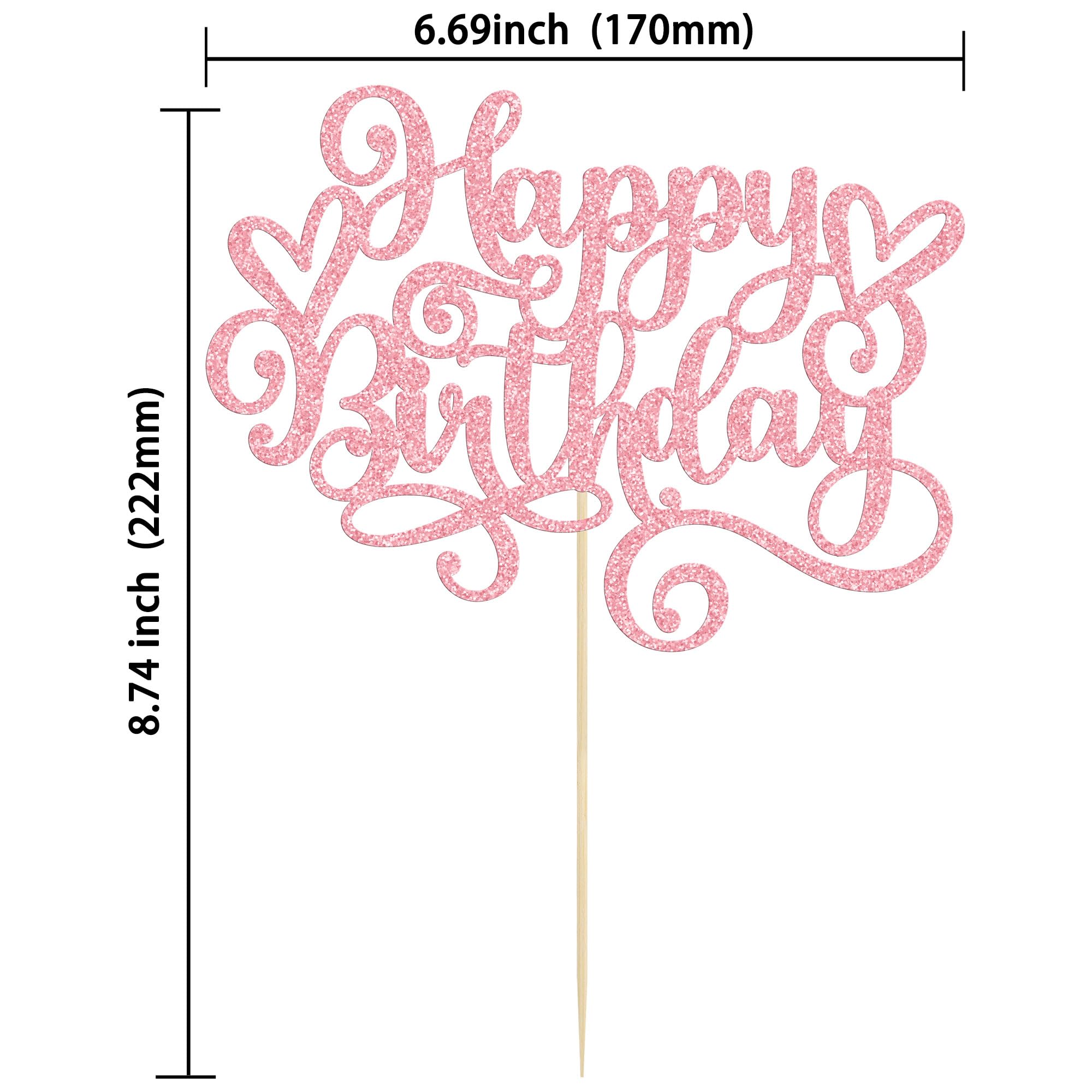 Gyufise 1Pcs Happy Birthday Cake Topper Glitter Cake Pick for Celebrating Anniversary Party Cake Decorations Supplies Pink