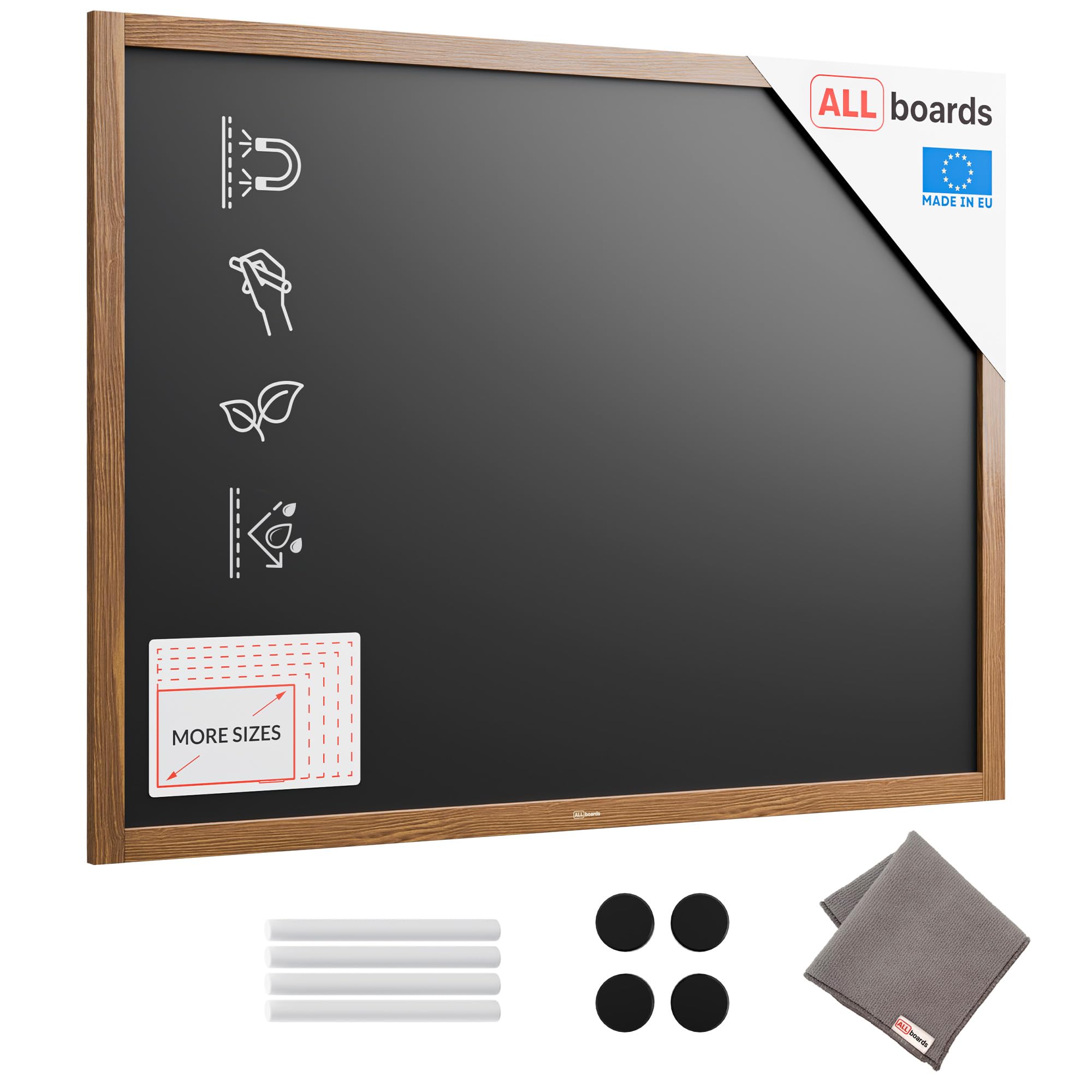 ALLboards Black Magnetic Chalkboard with Varnished Wooden Frame 120x90cm, Magnetic Chalkboard Chalk — image 1