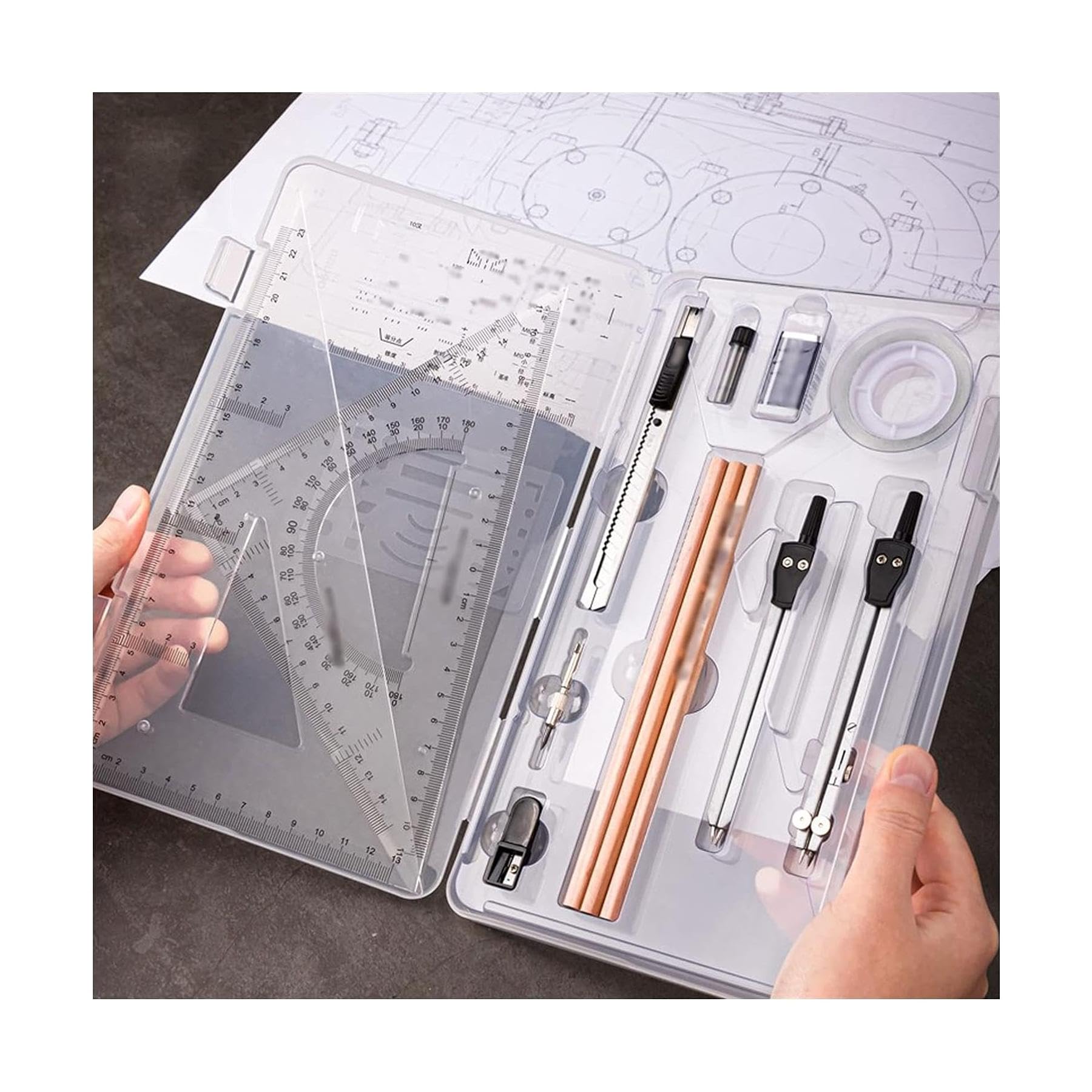 Compas de Dessin en métal, Jeu de 16 pièces pour géométrie mathématique avec Mines de Rechange, rapporteur, Compas mathématique