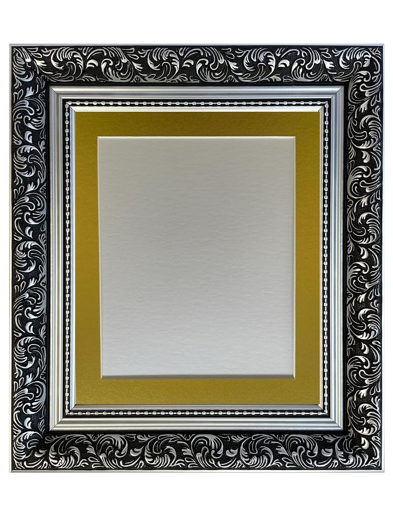 FRAMES BY POST Large Dahlia Silver Picture Photo Frame with Gold Mount 18 x 12 Image Size 14 x 8 Inch Plastic Glass