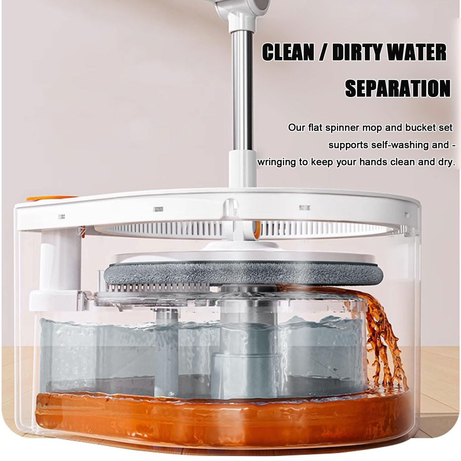 Trapeador Giratorio y Cubo, Diseño de Doble Compartimento para Agua Limpia y Sucia, Sistema de Limpieza de Pisos domésticos para Madera Dura, Madera, laminados y baldosas