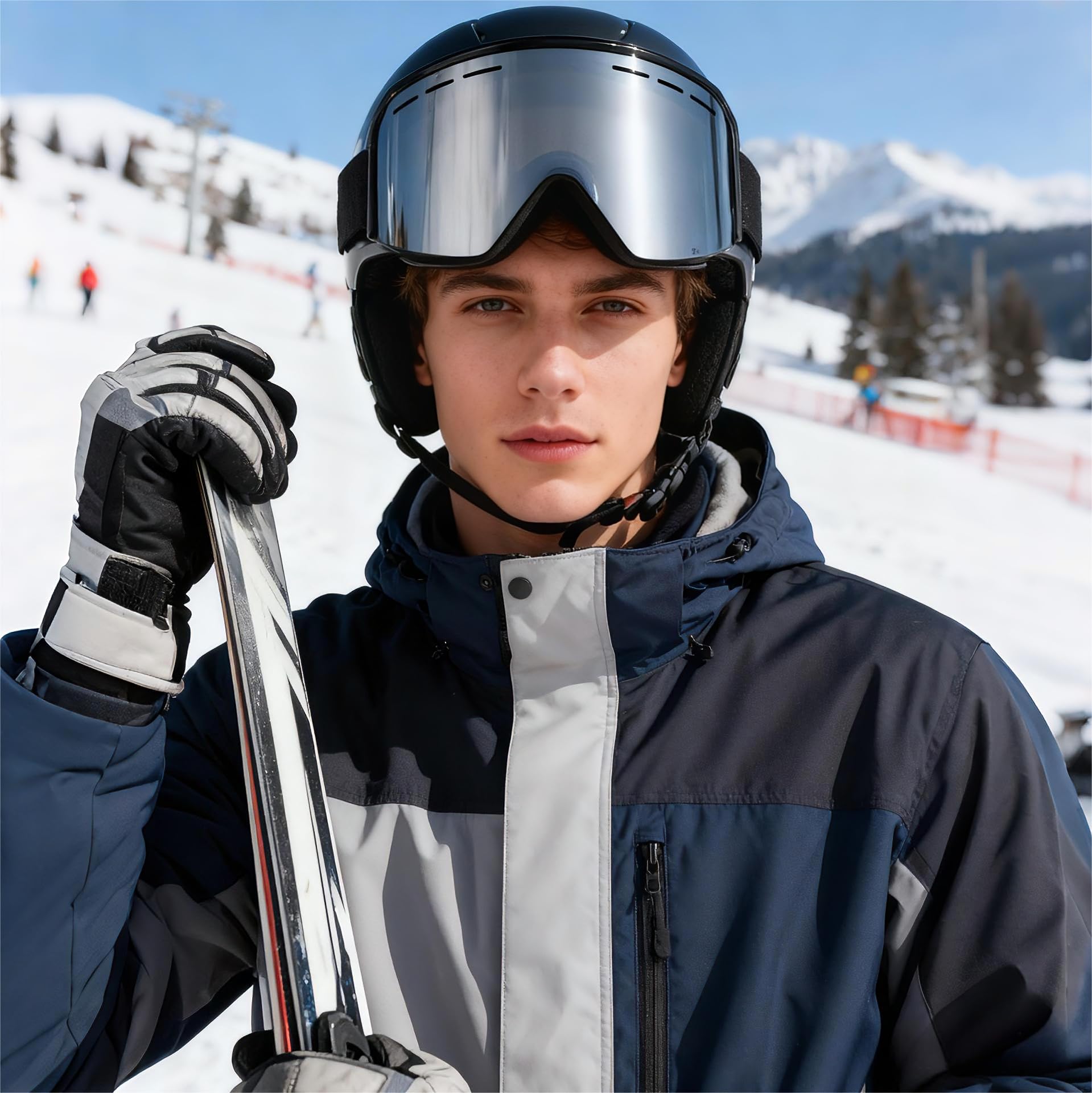 Occhiali da Sci,YH359 Maschera da Sci OTG per Unisex Anti-UV400 Anti Nebbia Antivento Antipolvere Occhiali da Neve per Ski Ciclismo Moto Sport All'aria Aperta