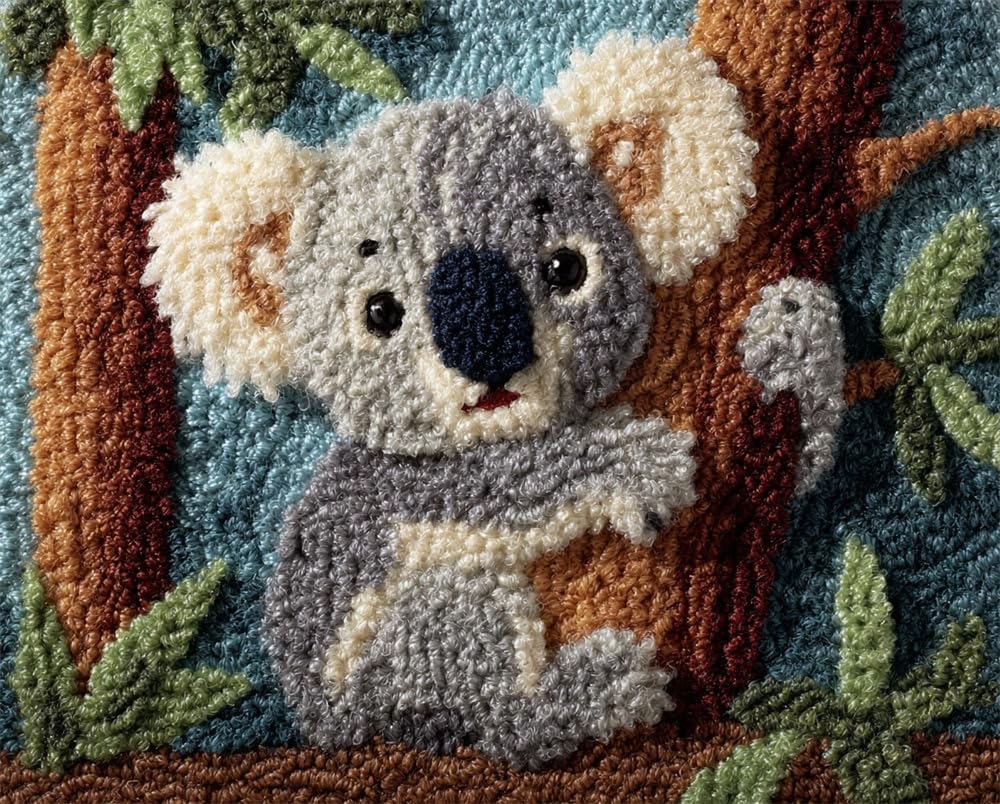 FWRTYCB Latch Hook Kit for Adults and Beginners -Koala DIY Tapestry Rug Making with Printed Patterns,20X15Inch Canvas Yarn for Home Décor