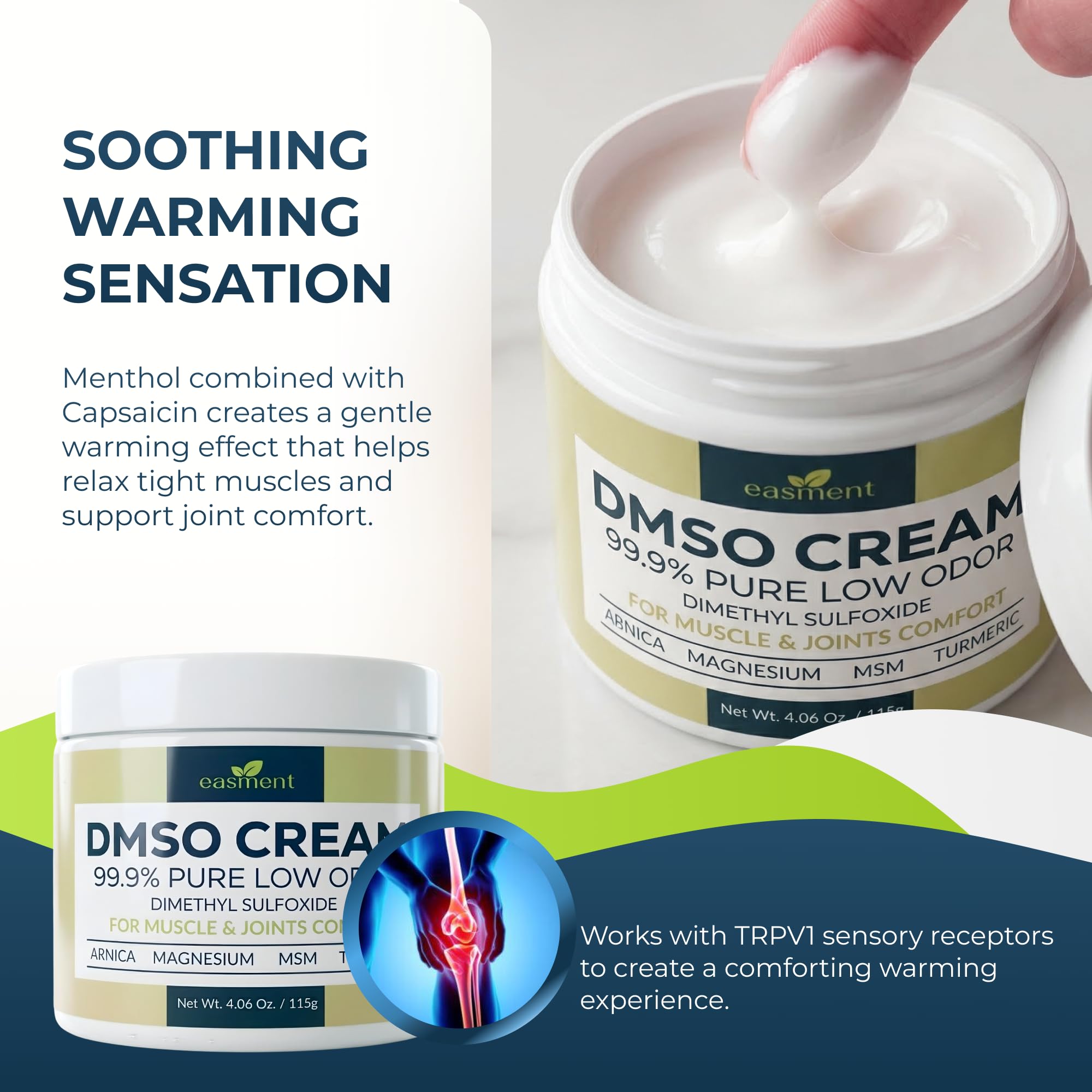 DMSO Cream 99.9% Pure Pharmaceutical Grade for Topical Muscle & Joint Comfort with MSM, Arnica & Magnesium - Support for Knees, Back, Shoulders and Workout Muscle Recovery - 5
