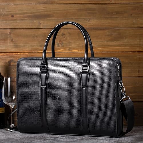 Miniatura 6 de Maletines de cuero genuino de 14 pulgadas para hombres bolsa de ordenador portátil con cerradura bolsa de mensajero de negocios