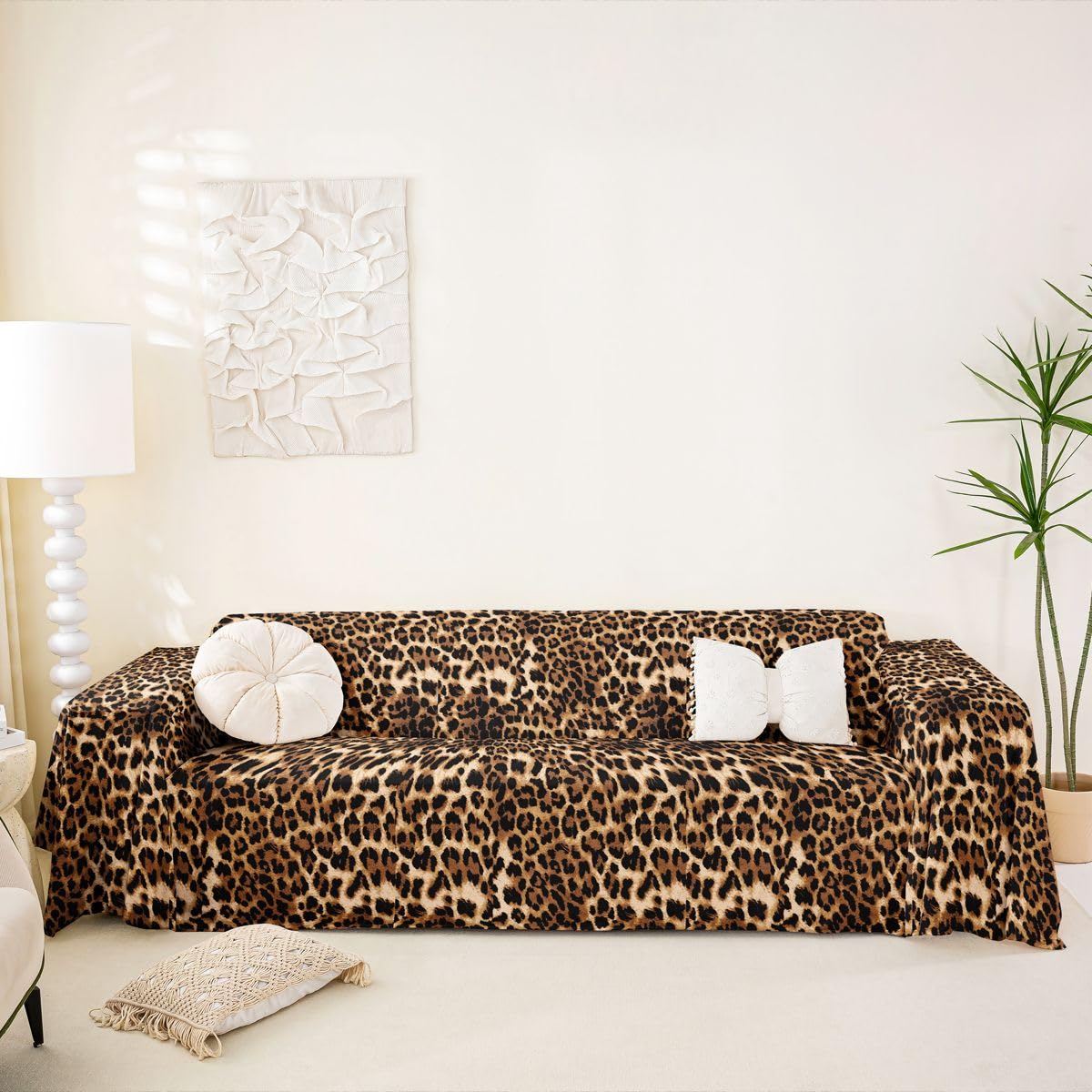 Homewish Czarny brązowy pokrowiec na sofę z nadrukiem w panterkę, 180 x 300 cm, nadruk geparda, ochraniacz na kanapę, Afryka, zwierzę, dzika przyroda, pokrowiec na kanapę