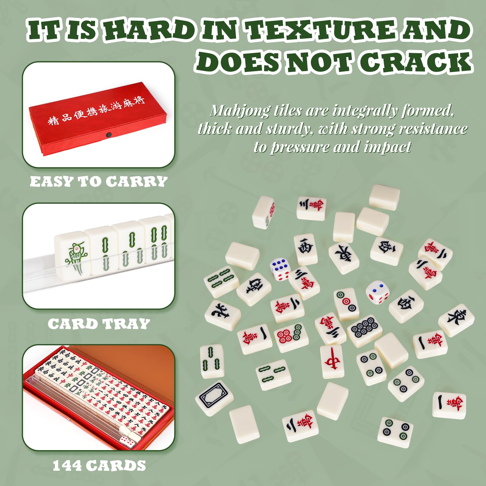 Set Mahjong 144 Tuiles Résine Noir Et Or – Portable, Avec Dés Et Supports, Voyage !