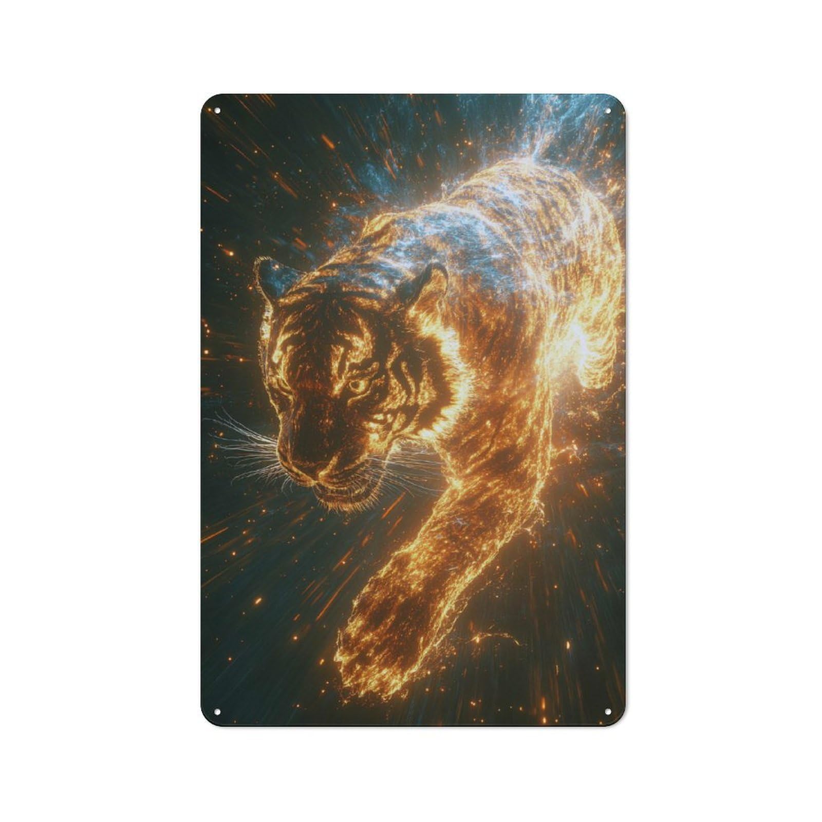 Tin Wall Sign with Fiery Tiger in Cosmic Space Design 30x20cm, Classic Kitchen Wall Decor for Restaurant, Kitchen, Counter Or Breakfast Nook