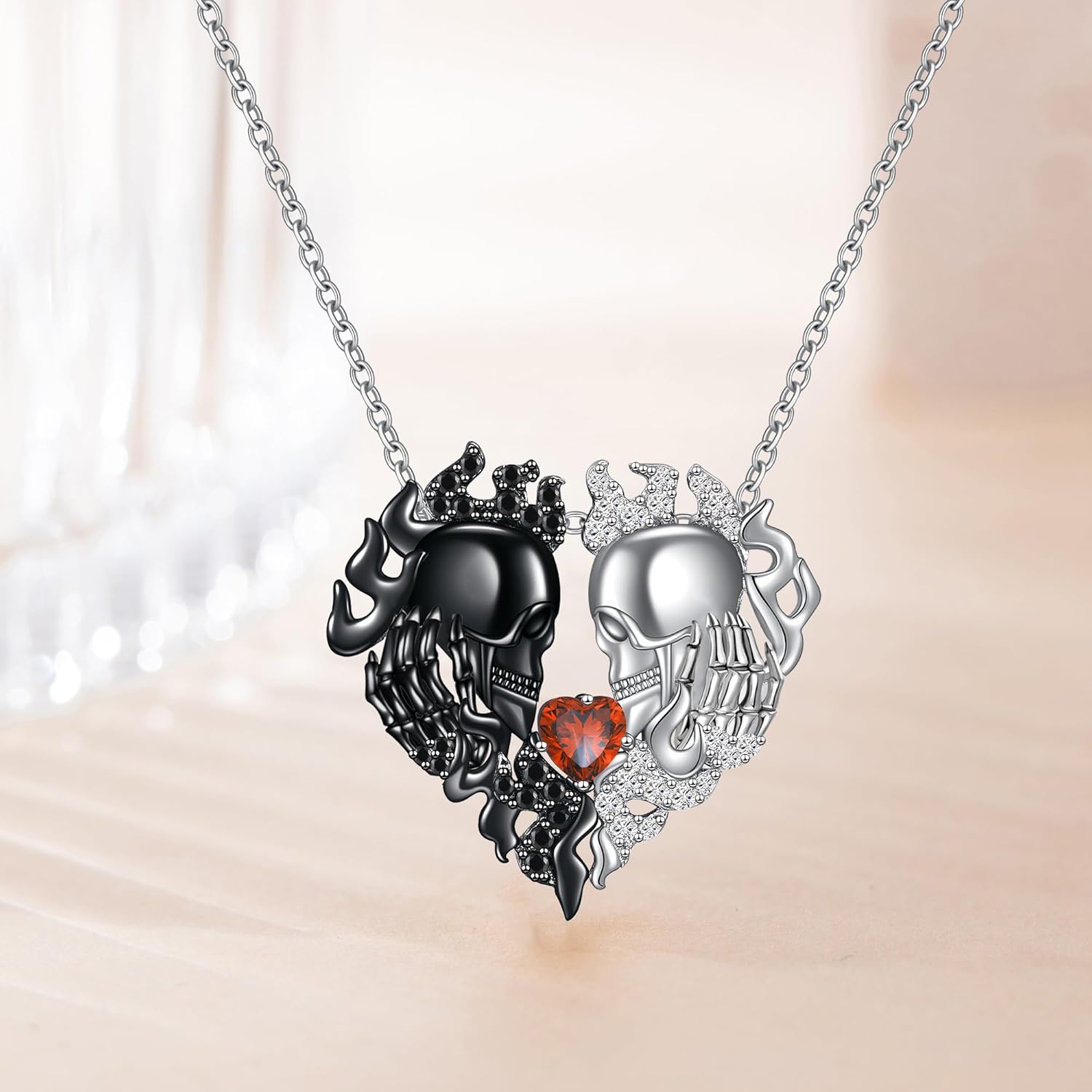 Skull Necklace for Women Men Gothic Necklace for Birthday Party Gifts Skull Jewelry Pendant Necklace Cubic Zirconia Goth Style Jewelry for Halloween - Image 3