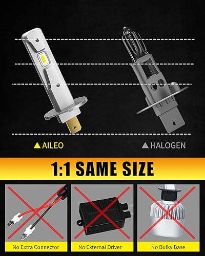 Miniatura 4 de AILEO Bombilla LED antiniebla H1, 25 W, 6000 lúmenes, súper brillante, 6000 K, blanco frío, haz de 360 , bombilla LED H1 para DRL o antiniebla,