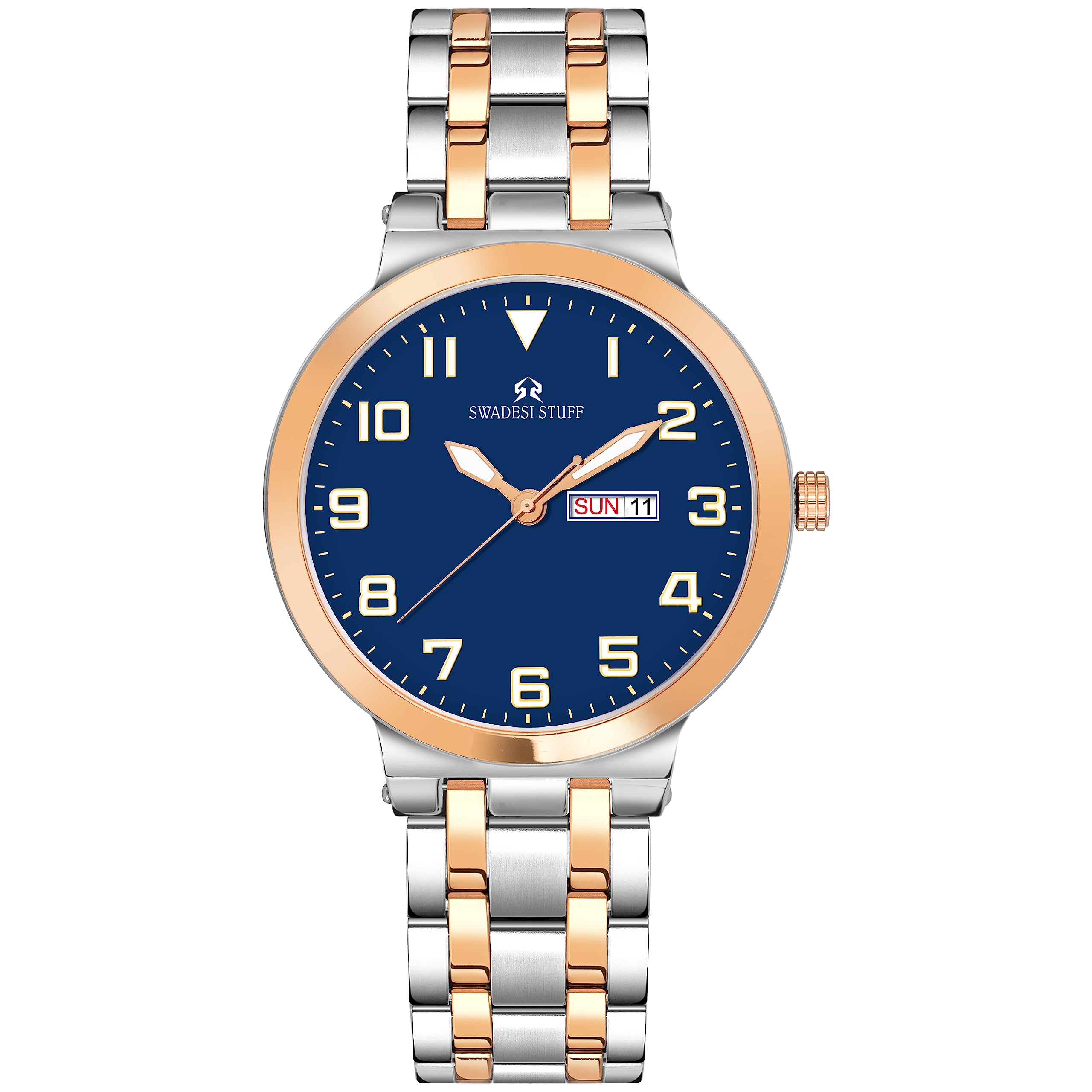 SWADESI STUFF Monarch II Day Date Blue Dial Premium & Luxurious Stainless Steel Strap Analog Watch for Men (B0C7MN8TC9) Amazon Price History, Amazon Price Tracker