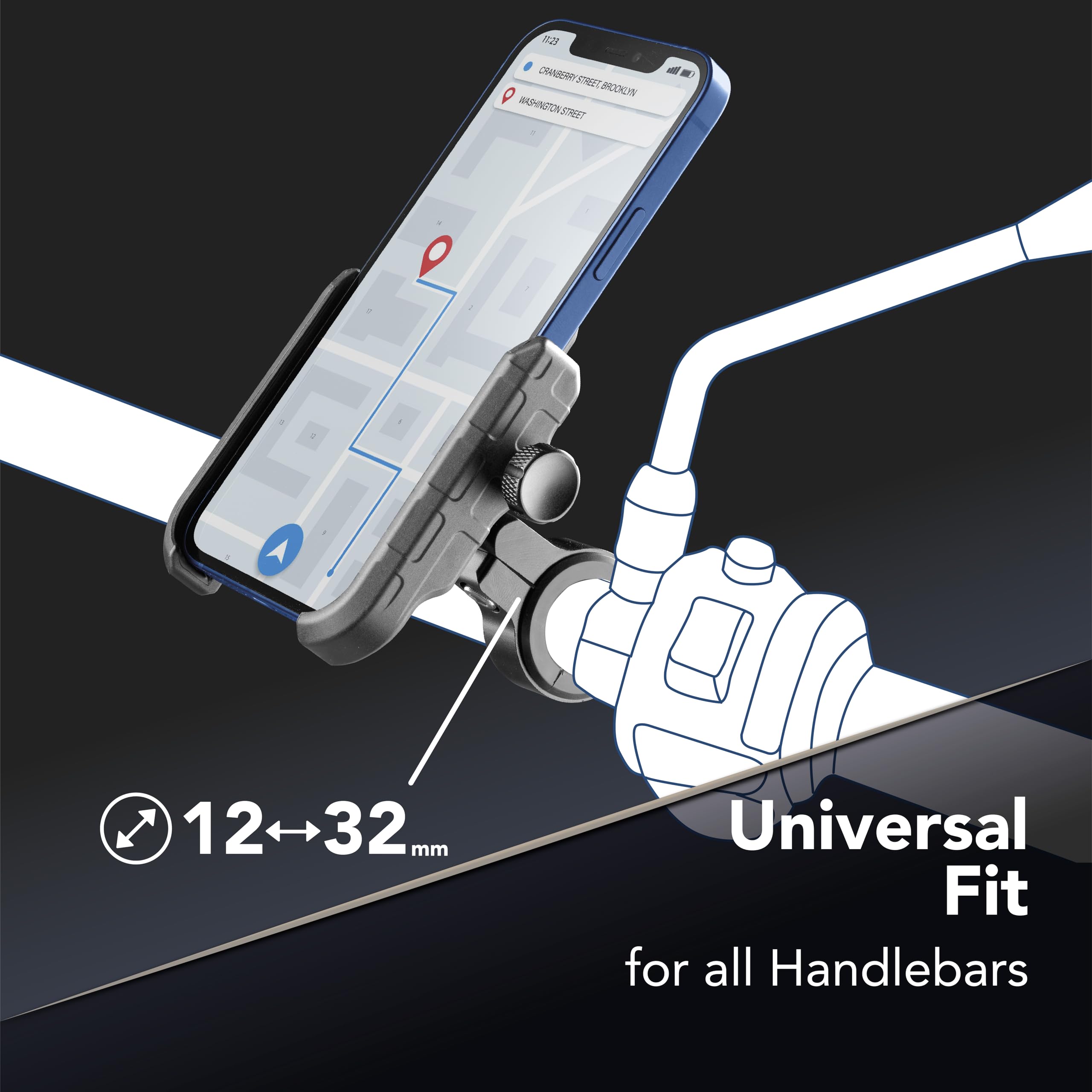 cellularline | Rider Steel – Universal – Aluminium Smartphone Holder for Round Handlebar Motorcycle and Bike – Universal for All Mobile Phones – 360 Rotation – Stable and Solid - 2