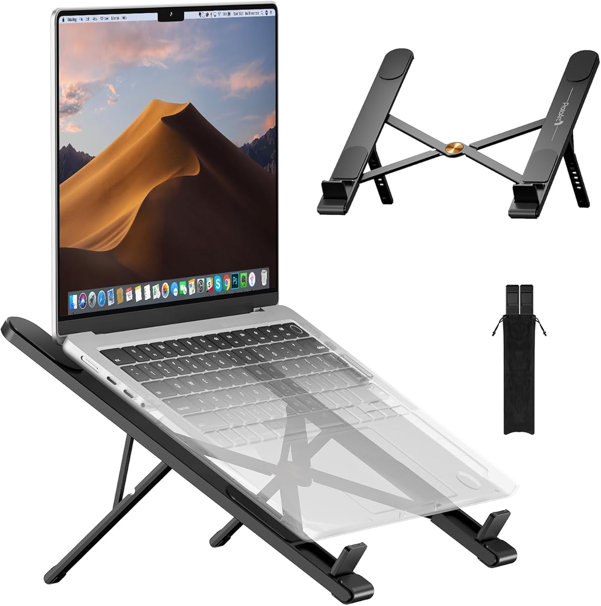 ProtoArc Portable Laptop Stand, CS100 Laptop Stand for Desk, Aluminum+Silicone Adjustable Laptop Riser, 6 Level Height Ergonomic Computer Holder for 10-17.3" Laptops, Tablets-Black
