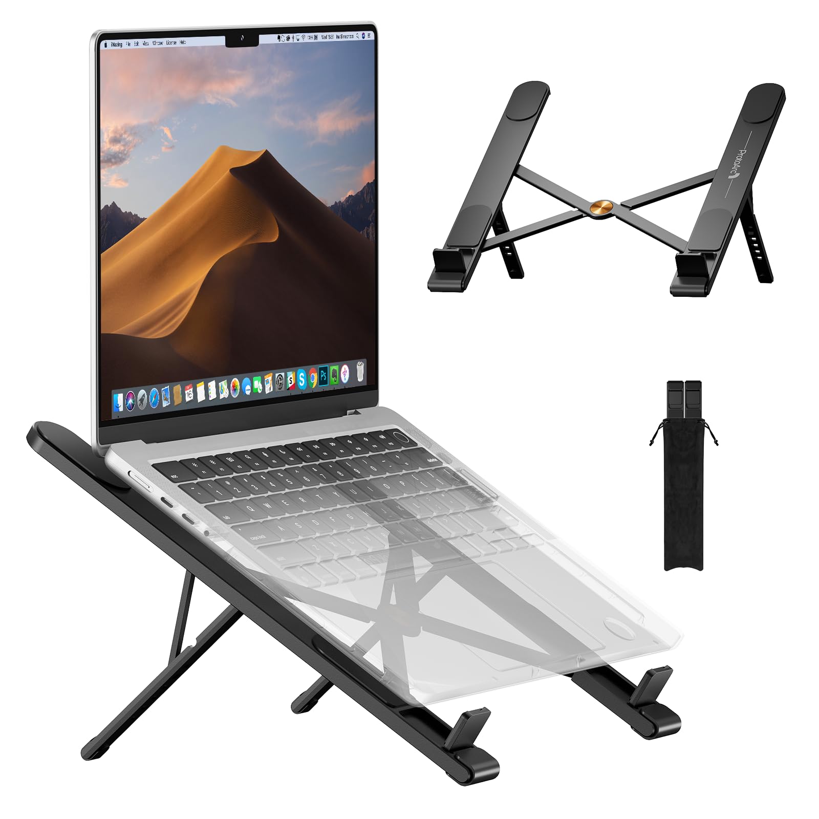 ProtoArc Portable Laptop Stand CS100 Laptop Stand for Desk Aluminum Silicone Adjustable Laptop Riser 6 Level Height Ergonomic
