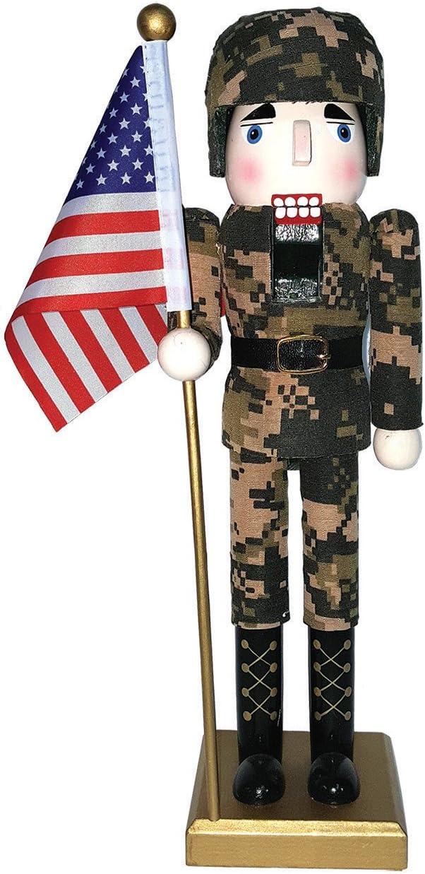Santa's Workshop 70623 Army Nutcracker with Flag, 14", Multi