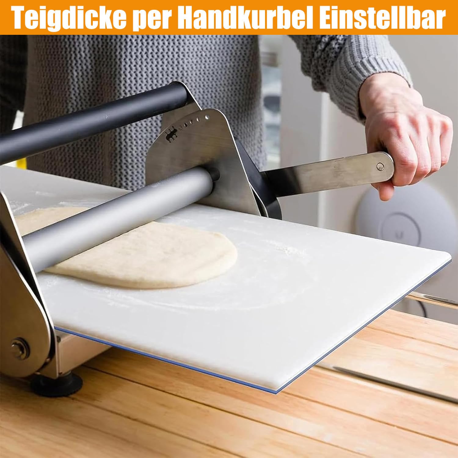 Teig ausrollen Maschine manuell Edelstahl | Gleichmäßige Teigplatten für Pizza Pasta Croissant & Kuchen | Faltbare Teigausrollmaschine aus Edelstahl für Heimgebrauch Küche & kleine Bäckereien Large