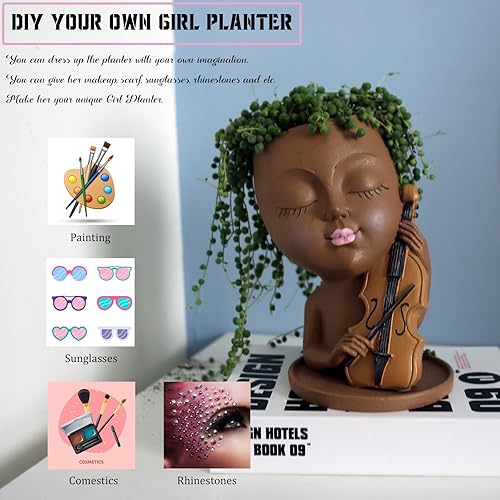Miniatura 3 de Dolkgy Macetas de cara para plantas de interior y exterior, macetas únicas de cara de mujer, macetas decorativas modernas para mujeres negras con