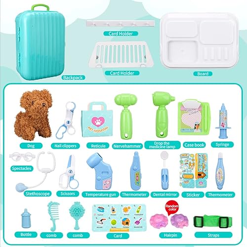 Miniatura 2 de TAKIHON Kit de veterinario para niños, juguetes 2 en 1, mochila 2 en 1, cuidado y aseo de mascotas, juego de rol médico veterinario para niños