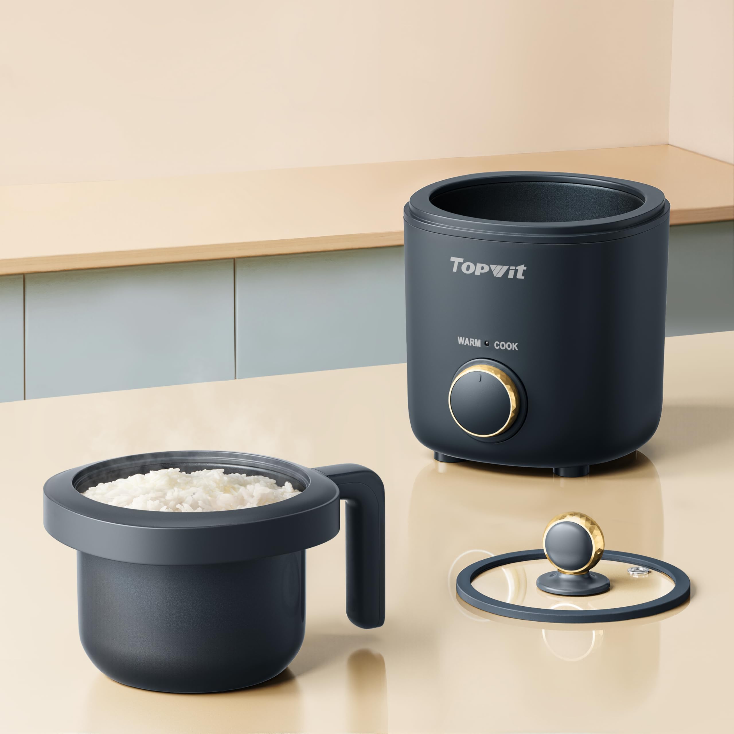 Small Rice Cooker - 2 Cups Uncooked - 1.2L Mini Rice Cooker with Non-Stick Coating, BPA Free, Portable Rice Maker with One Touch and Keep Warm Function, Gray