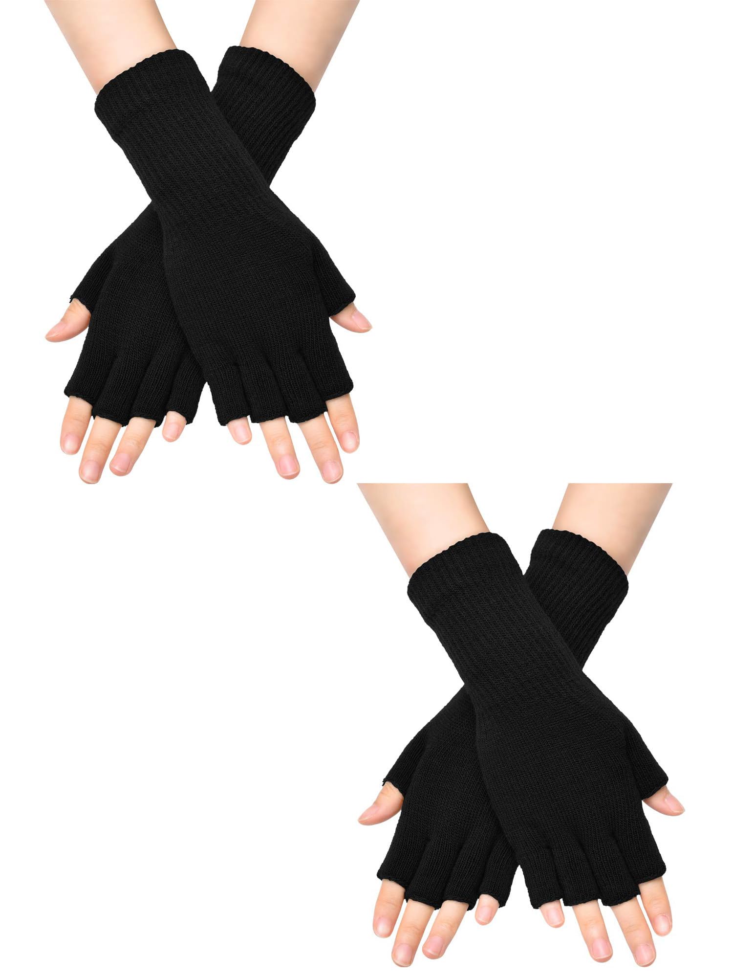 ZYWQ 2 Pairs Winter Fingerless Gloves for Women Half Finger Typing Gloves with Long Wrist Cuff Knit Fingerless Mittens for Women