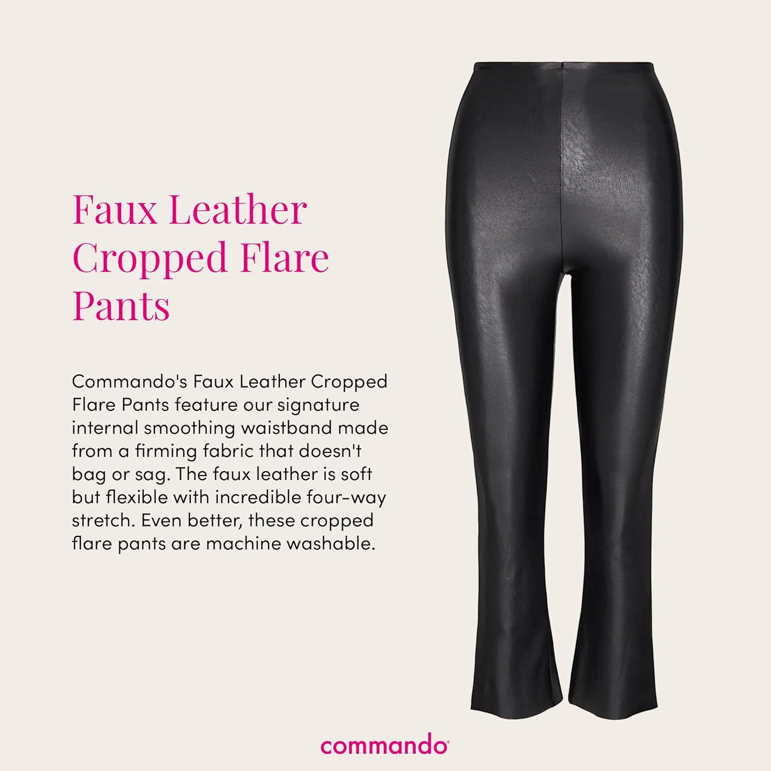commando - Faux Leather Cropped Flare Leggings | High-Rise, Raw-Cut Hem | Sculpting Yet Flexible & Soft | Machine Washable - Image 3
