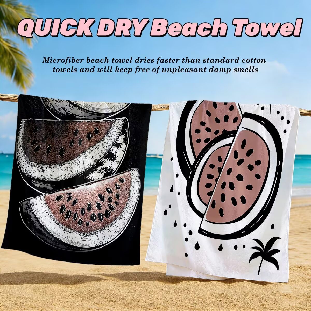 Toalla Playa 80x160 cm, Toalla Gimnasio Microfibra Secado Rapido, Juego de 2 Antiarena Toallas de Playa, Ligera Compacta Toallas Microfibra Grande para Viaje, Regalo Hombre Regalo Mujer (Sandía) -4955