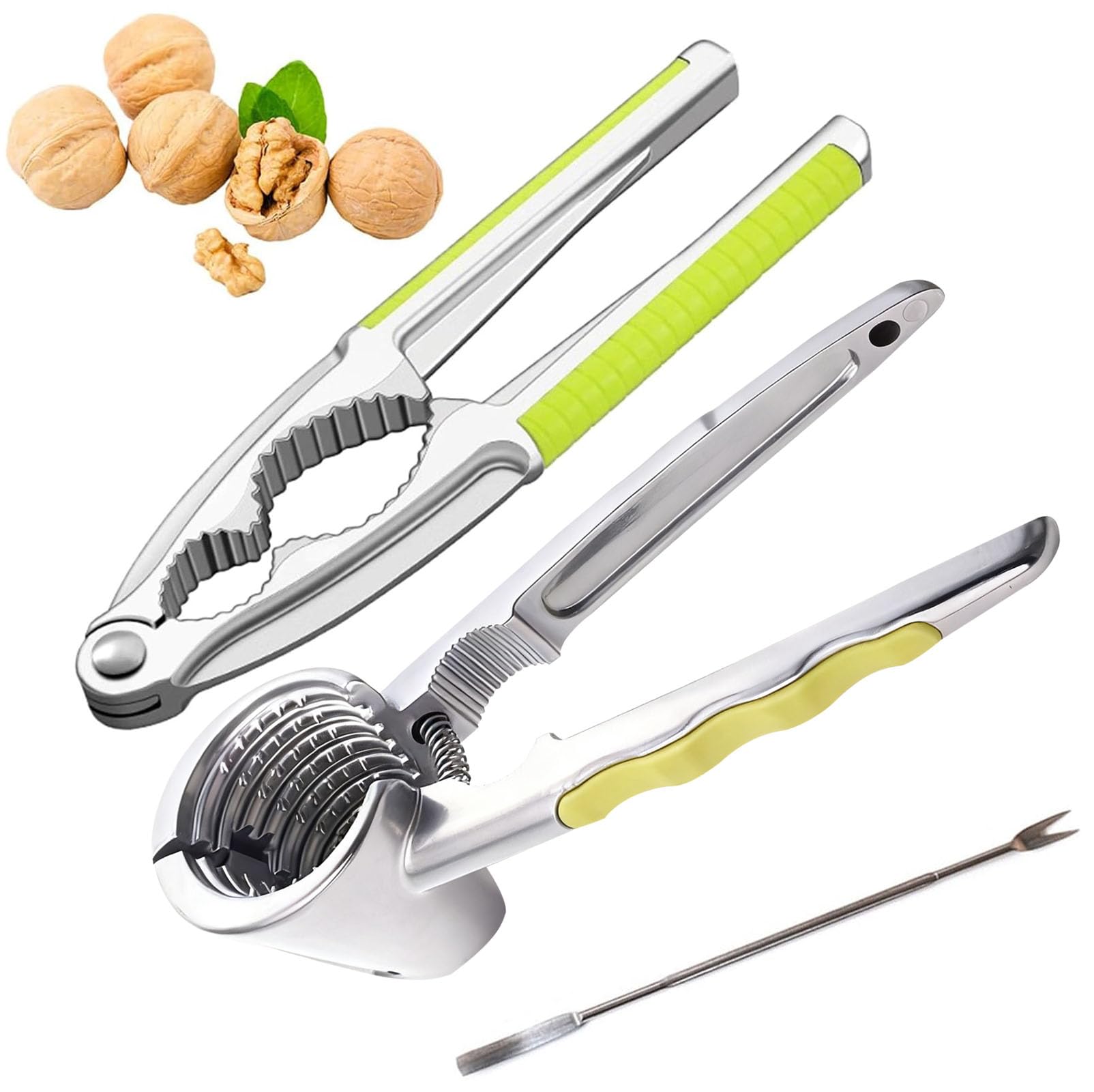 3Pcs Nut Crackers with 1 Fork & Non-Slip Handle, Metal Funnel Walnut Pliers Almond Cracker Nutcrackers, Nutcracker Chestnut Plier Opener Kitchen Tool for All Nuts, Almonds Chestnuts Walnuts Seafood