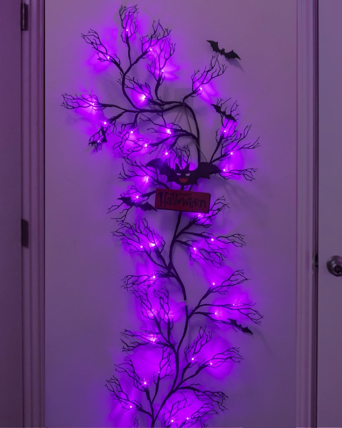 [8 Modes & Timer] 6 Ft Halloween Decor Vine with 45 LED Lights, Battery-Operated Indoor Halloween Decoration, Adjustable Shape for Garland or Wreath, Suitable for Home, Wall, Fireplace, Mantle