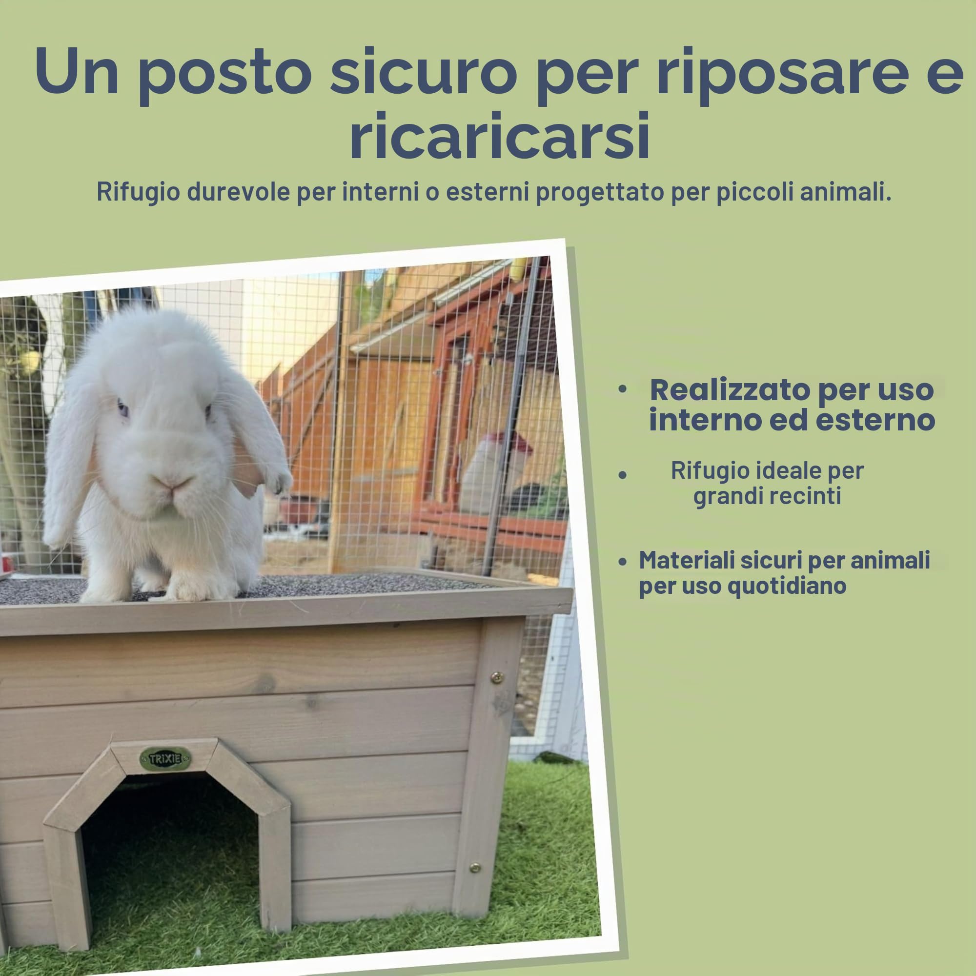 TRIXIE Casa per Piccoli Animali Natura Resistente alle intemperie, 50 × 30 × 37 cm, Grigio-Verde – 62397